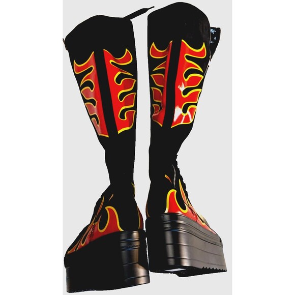 Lamoda 'Burning Up' Knee High Platform Shoe/Boot size 9 Ladie's Flames - Picture 2 of 11